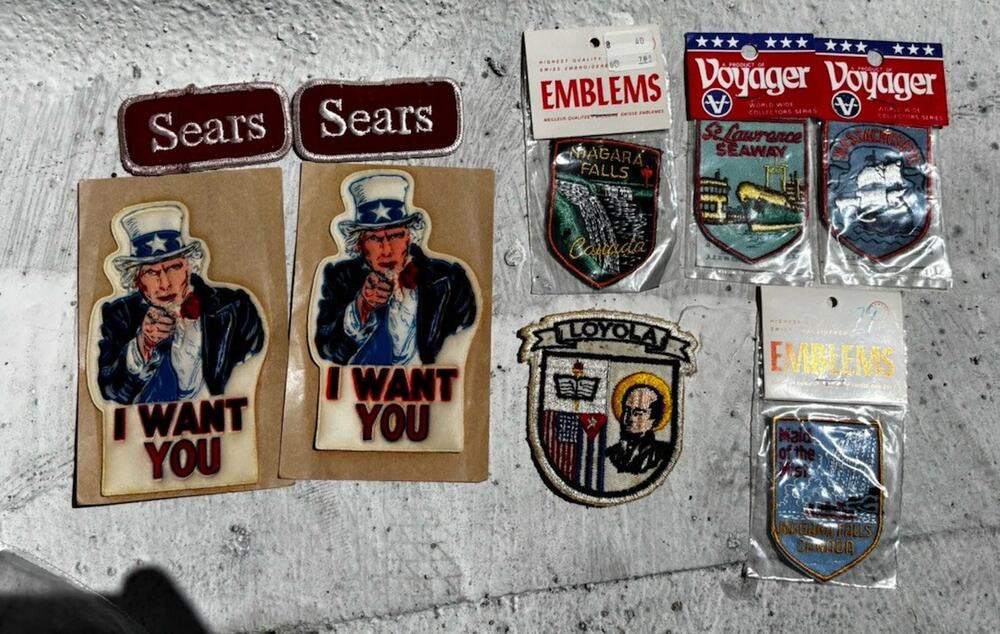 LOT OF VINTAGE PATCHES - I Want You, SEARS, NATL PARKS, LOYOLA